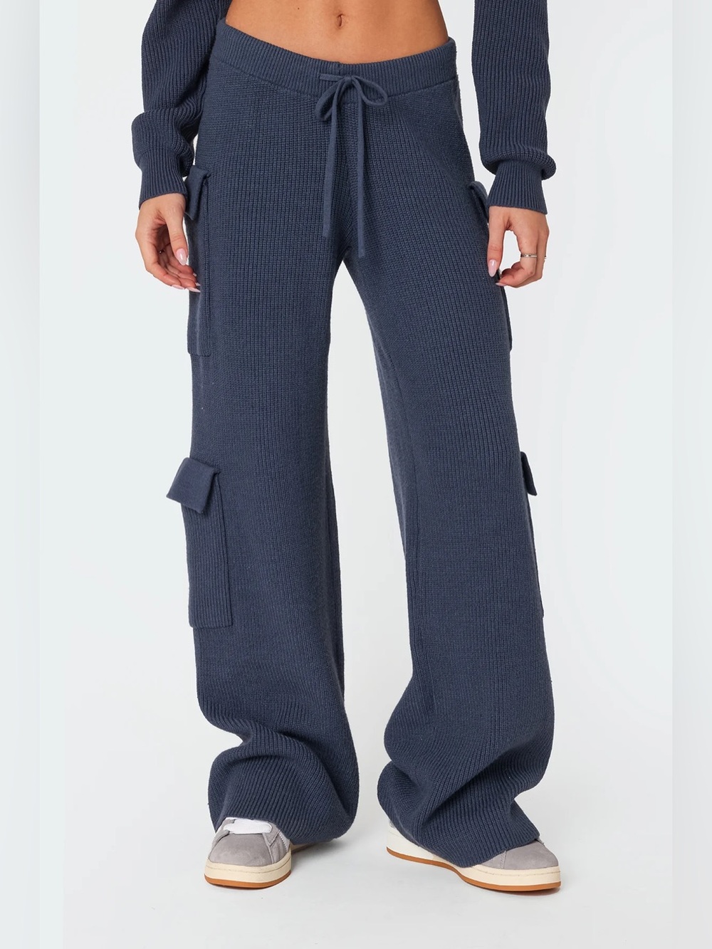 edikted Wynter Knit Cargo Pants Blue. Size M great condition!